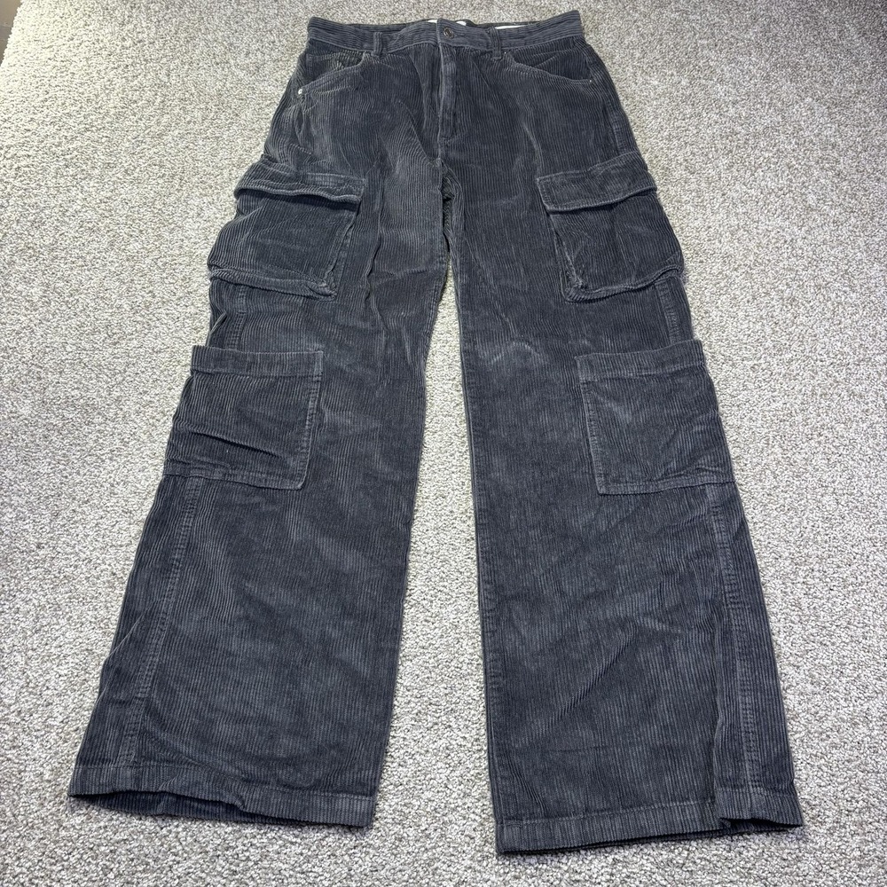 Cotton On Cord Cargo Jeans Womens 6 Charcoal Corduroy Wide Leg Utility 2056989